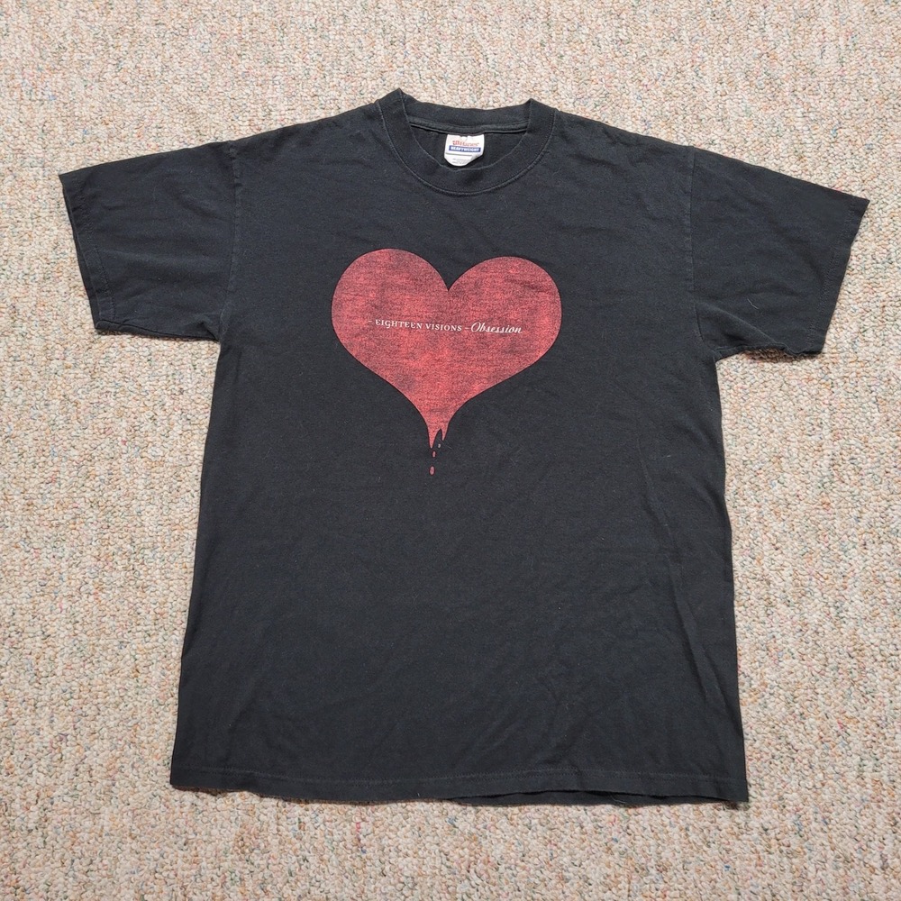 Eighteen Visions Obsession Shirt Mens Medium Black Band Tee‎ Heart Graphic Y2K